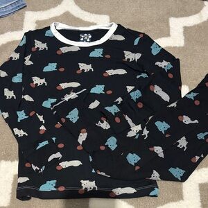 Kickee Pants Black Pajama Set with Blue and White Animal Print